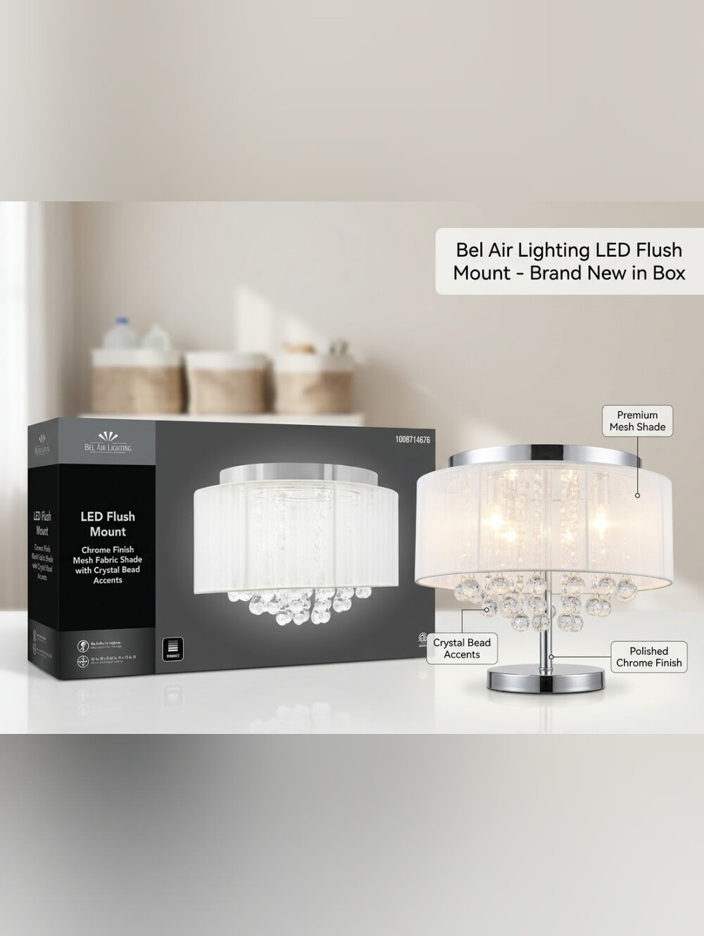 Flenniken 15 in. Integrated LED Chrome and Crystal Flush Mount Ceiling Light Fix